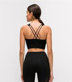 Black Scoop Neck Criss Cross Back Sports Top/Bra